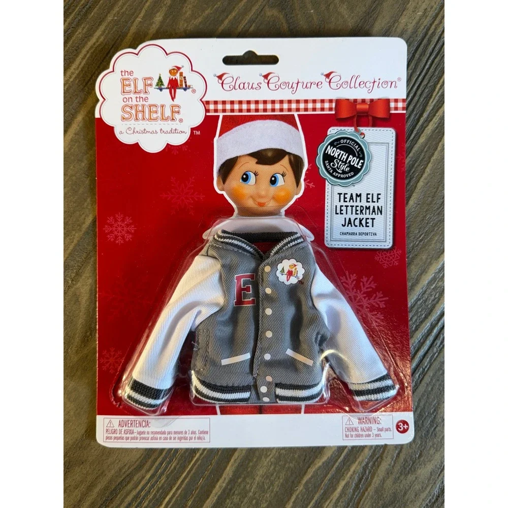 Elf on the Shelf Claus Couture Team Elf Letterman Jacket Gray New Varsity
